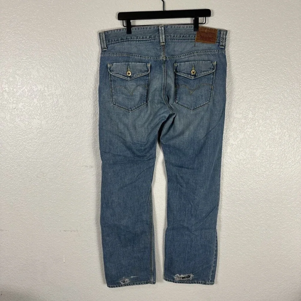 Vintage Levis Slim Straight Jeans Men 38x32 Y2k Flip Pocket Western Paint cowboy